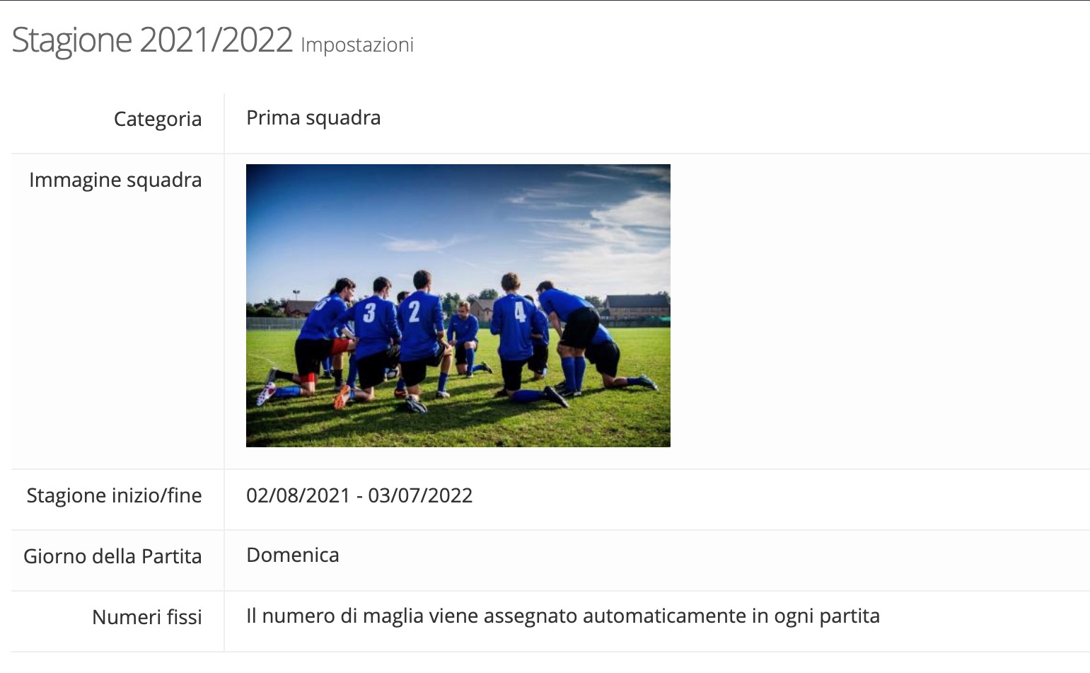 Imposta dettagli stagione YouCoachApp